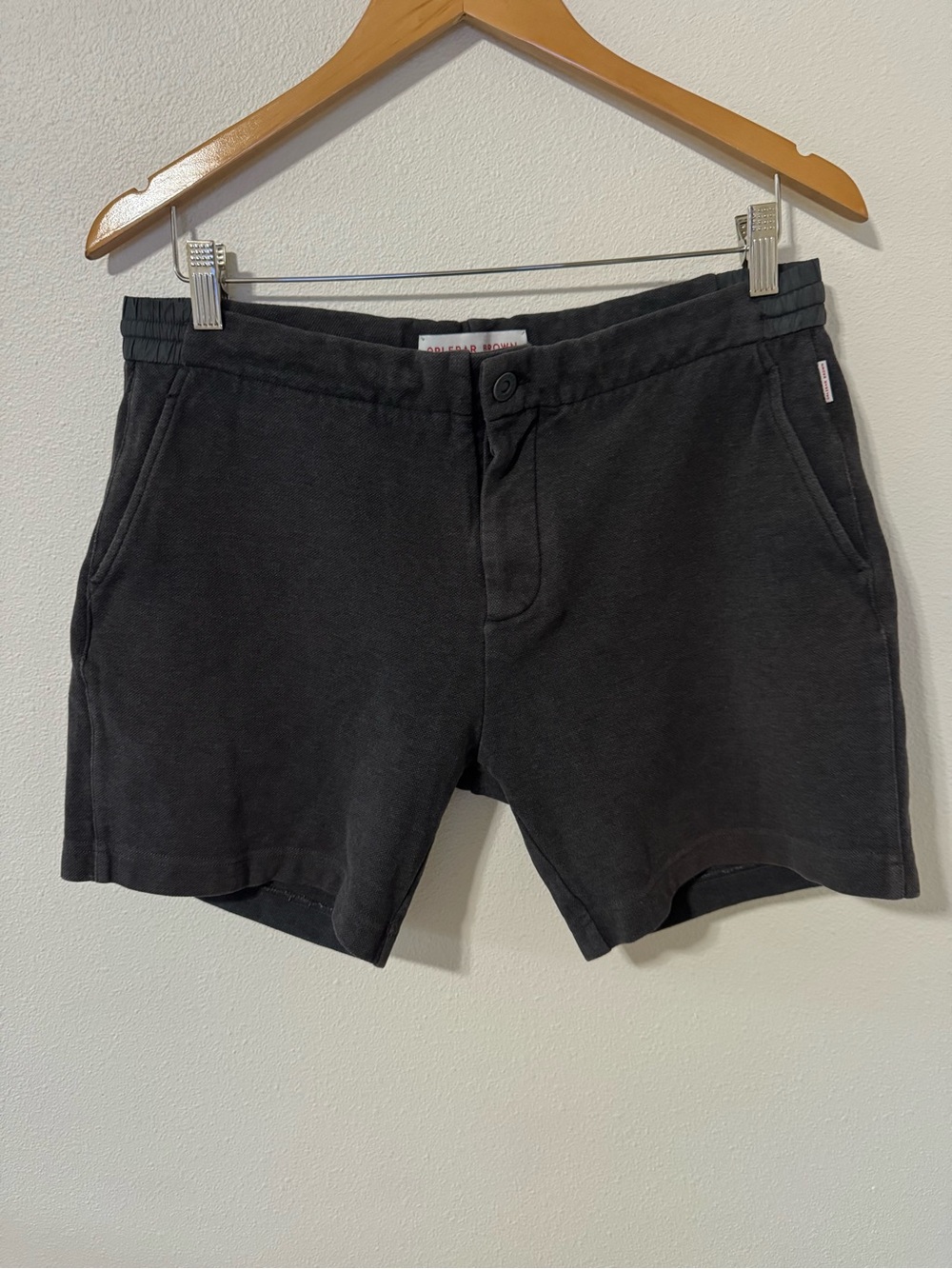 Orlebar Brown Woven Cotton Button Fly Shorts Charcoal Gray Casual Athleisure-32